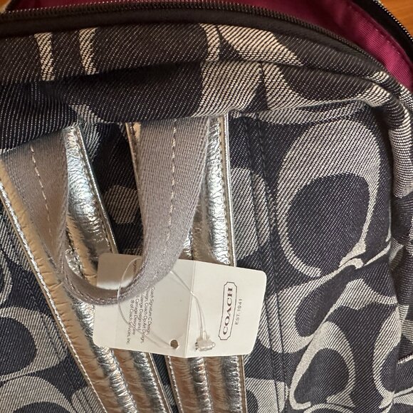 Coach Signature Denim & Silver Stripe Poppy Backpack - Picture 3 of 6